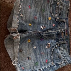 American Eagle Outfitters Embroidered Jean Shorts - Blue